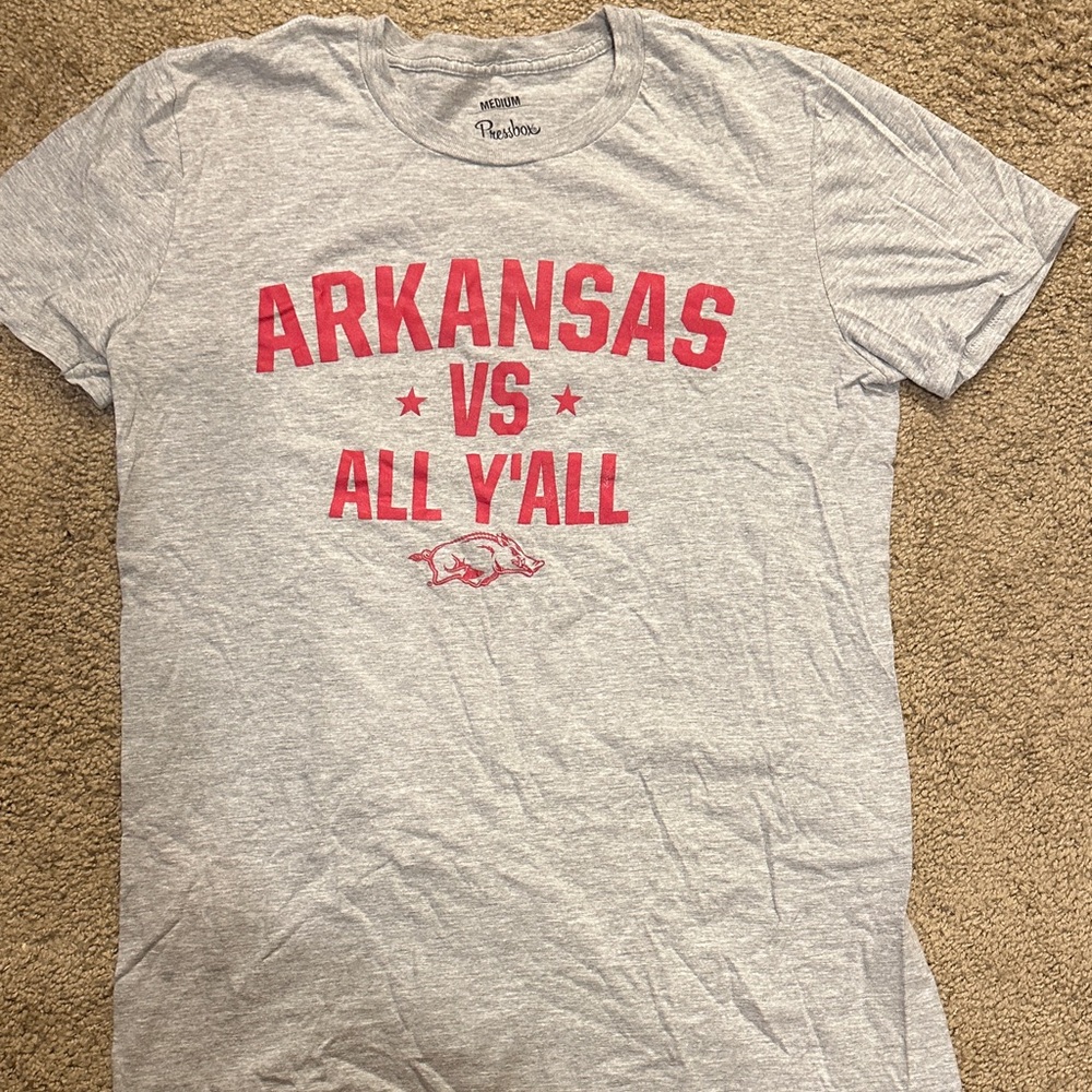 Pressbox Gray Arkansas Kids T-Shirt with Red Print